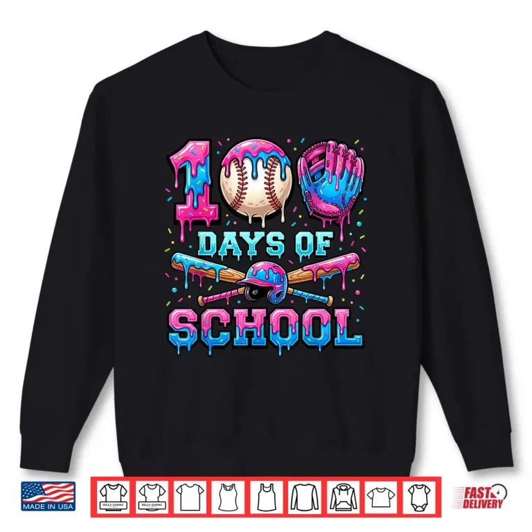 Sweatshirt 100 Days Of School Baseball Sports Drip Graphic Shirt