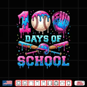 Design 100 Days Of School Baseball Sports Drip Graphic Shirt