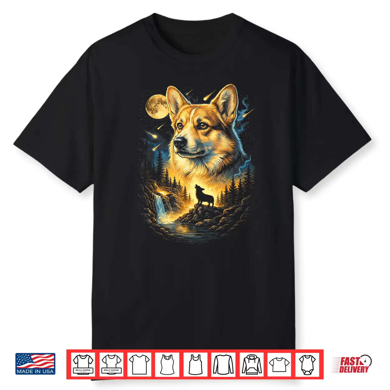 Corgi Howling To The Moon Vintage 90S Funny Dog Graphic Shirt