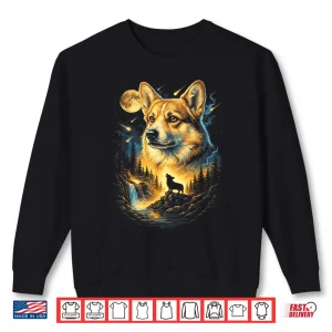 Sweatshirt Corgi Howling To The Moon Vintage 90S Funny Dog Graphic Shirt