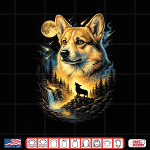 Design Corgi Howling To The Moon Vintage 90S Funny Dog Graphic Shirt