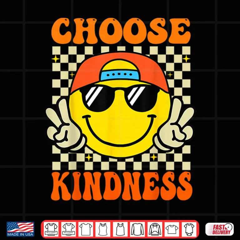 Design Choose Kindness Smile Face Groovy Be Kind Inspirational Kids Shirt