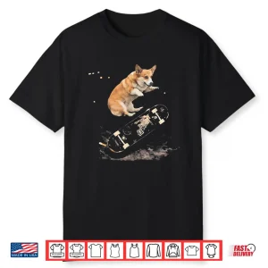 Funny Corgi Meme Skateboarding Dog Shirt
