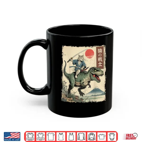 Mug Funny Cat Riding T Rex Japanese Ukiyo E Art Samurai Cat Shirt