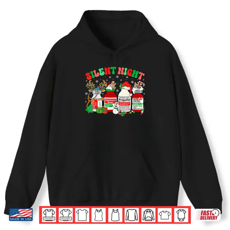 Hoodie Retro Propofol Silent Night Er Ed Rn Icu Nurses Christmas Shirt