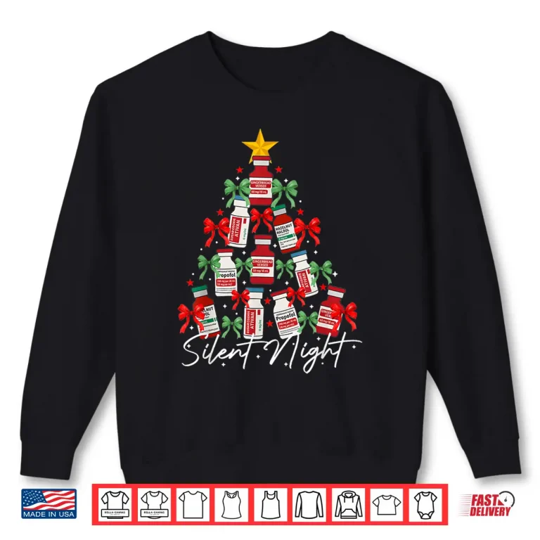 Sweatshirt Retro Propofol Christmas Tree Silent Night Icu Nurses Funny Shirt