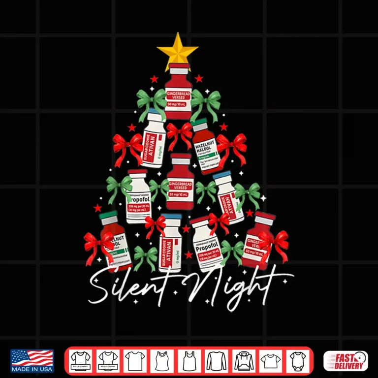 Design Retro Propofol Christmas Tree Silent Night Icu Nurses Funny Shirt