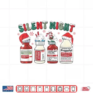Design Retro Propofol Silent Night Icu Nurses Funny Merry Christmas Shirt