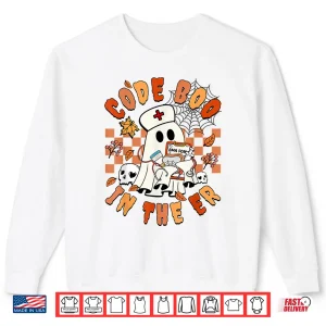 Sweatshirt Retro Code Boo In The Er Icu Nurses Ghost Halloween Costume Shirt