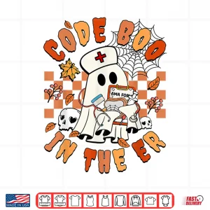 Design Retro Code Boo In The Er Icu Nurses Ghost Halloween Costume Shirt