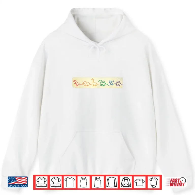 Hoodie Cute Fun Rainbow Dinosaur Line Art Colorful Prehistoric Vibe Shirt