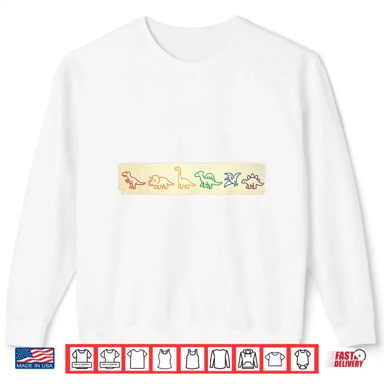 Sweatshirt Cute Fun Rainbow Dinosaur Line Art Colorful Prehistoric Vibe Shirt
