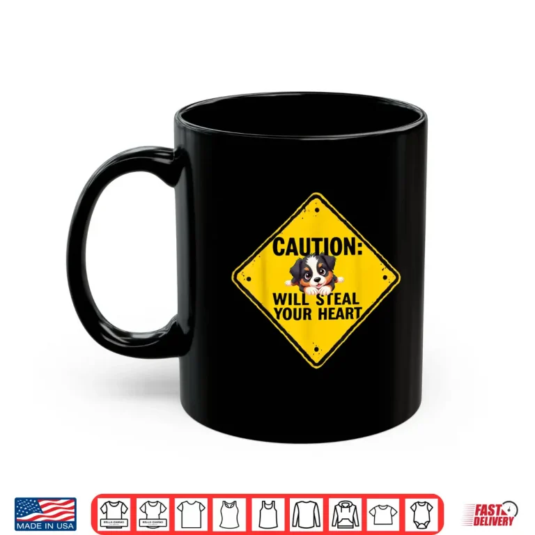 Mug Caution Sign Australian Shepherd Dog Funny Gift Aussie Puppy Shirt