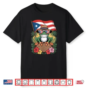 Puerto Rico Boricua Coqui Frog Taino Sun Puerto Rican Flag Shirt