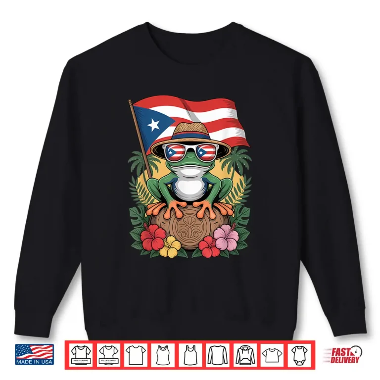 Sweatshirt Puerto Rico Boricua Coqui Frog Taino Sun Puerto Rican Flag Shirt