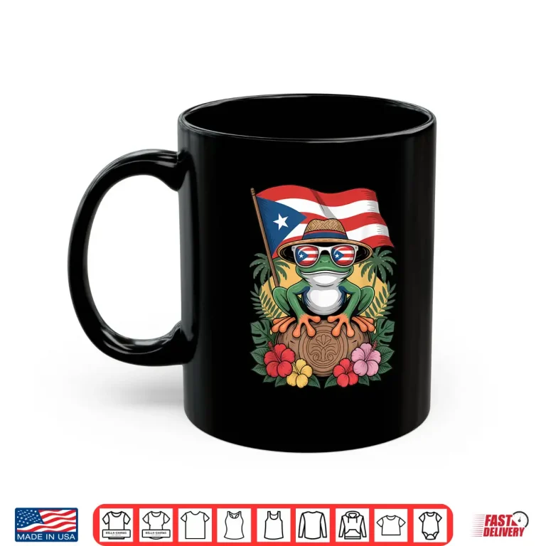 Mug Puerto Rico Boricua Coqui Frog Taino Sun Puerto Rican Flag Shirt