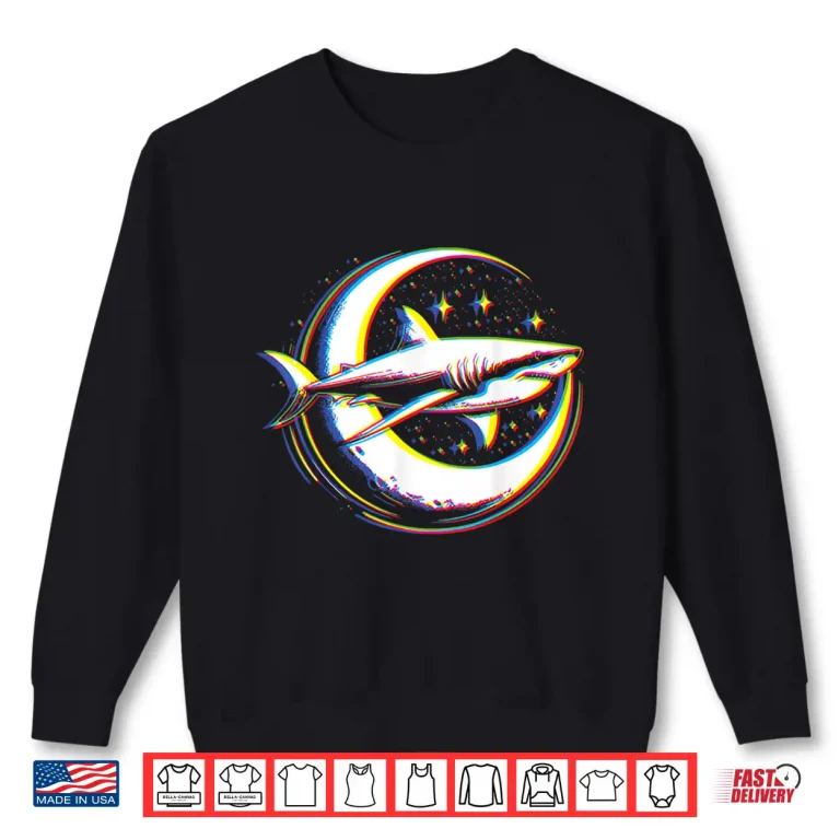 Sweatshirt Cosmic Shark In Front Of The Moon Supernatural Visual Space Shirt