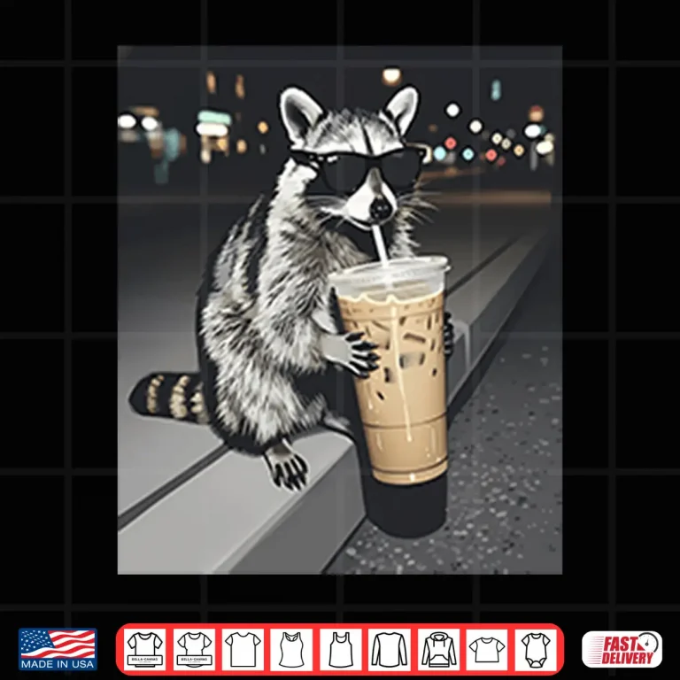 Design Raccoon Drinking Iced Coffee Shirt