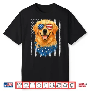 American Flag Golden Retriever Usa Retro 4Th Of July Shirt