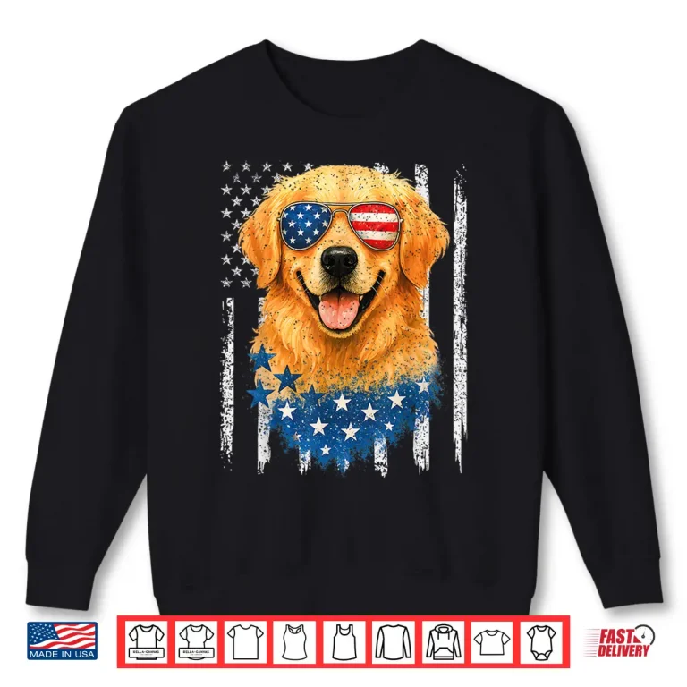 Sweatshirt American Flag Golden Retriever USA Retro 4th Of July Shirt
