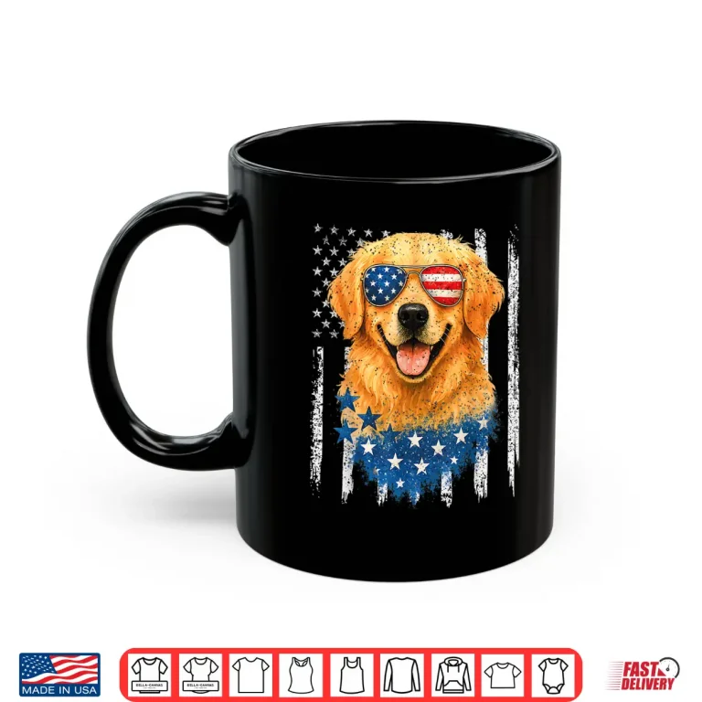 Mug American Flag Golden Retriever USA Retro 4th Of July Shirt