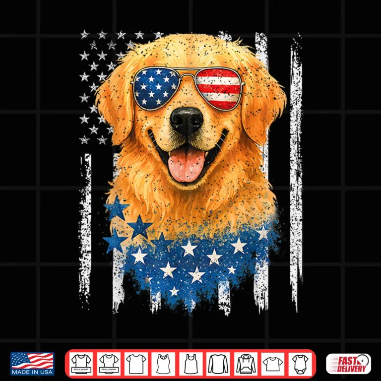 Design American Flag Golden Retriever USA Retro 4th Of July Shirt