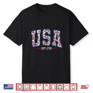 Floral Usa Est 1776 Girly 4Th Of July American Girl Shirt