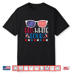 Red White & Four 4Th Birthday 4Th Of July 4Th Birthday Party Shirt