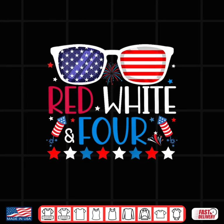 Design Red White Four 4th Birthday 4th Of July 4th Birthday Party Shirt