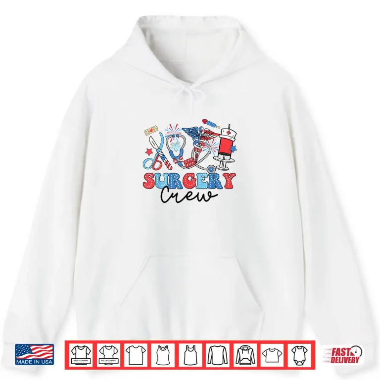 Hoodie Retro Surgery Crew American Flag Surgical Tech 4th Of July Shirt