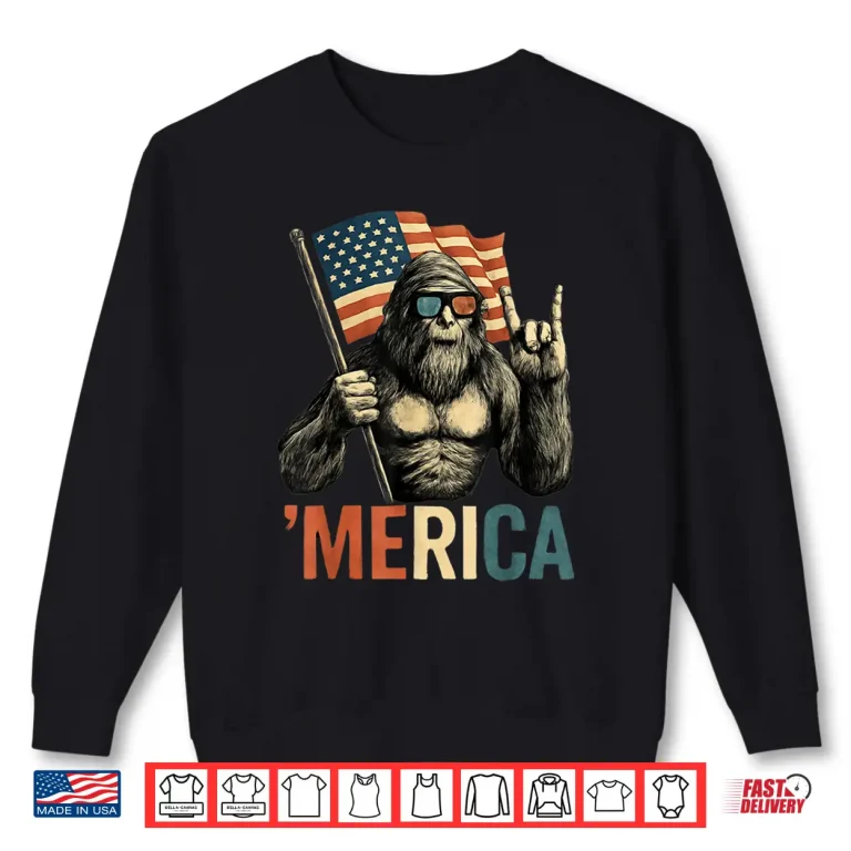 Sweatshirt Bigfoot Merica American Flag Patriotic 4th Of July Shirt