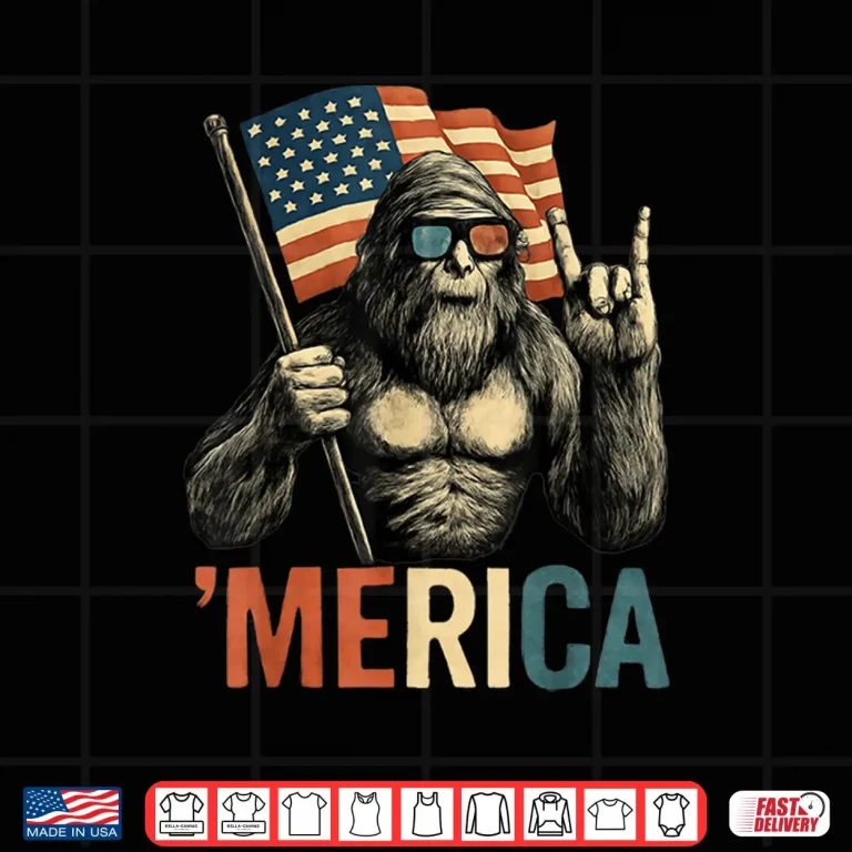Design Bigfoot Merica American Flag Patriotic 4th Of July Shirt