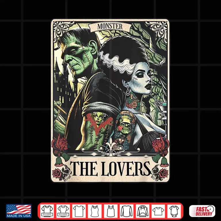 Design The Monster Frankenstein And Bride The Lovers Tarot Card Shirt