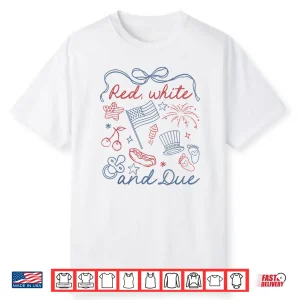 Coquette Bow Red White And Due 4Th Of July Pregnancy Reveal Shirt