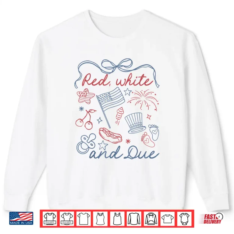 Sweatshirt Coquette Bow Red White And Due 4th Of July Pregnancy Reveal Shirt 1