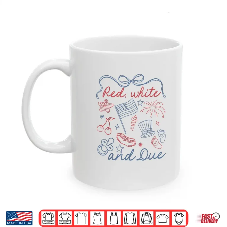 Mug Coquette Bow Red White And Due 4th Of July Pregnancy Reveal Shirt 1