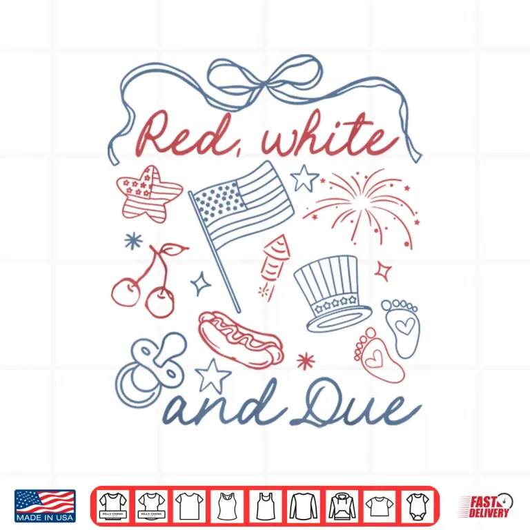 Design Coquette Bow Red White And Due 4th Of July Pregnancy Reveal Shirt 1