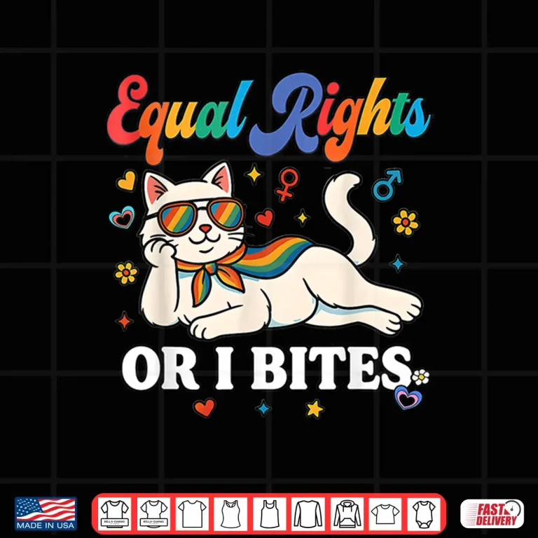 Design Womens Equal Rights or I Bites Pride Month Ally Cat Feminist Shirt 1