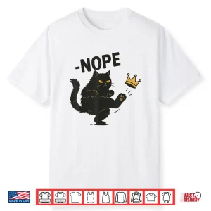 No Kings In America Black Cat Funny Cat Kicking Crown Shirt