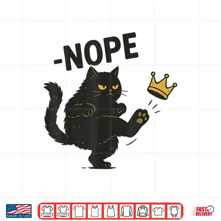 Design No Kings In America Black Cat Funny Cat Kicking Crown Shirt