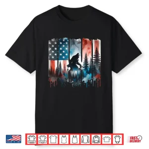 Big Foot Bigfoot Sasquatch American Flag Patriotic 4Th July Shirt