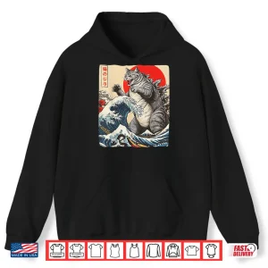 Hoodie Catzilla Cat Japanese Art Funny Cat Shirt