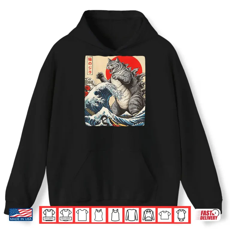 Hoodie Catzilla Cat Japanese Art Funny Cat Shirt