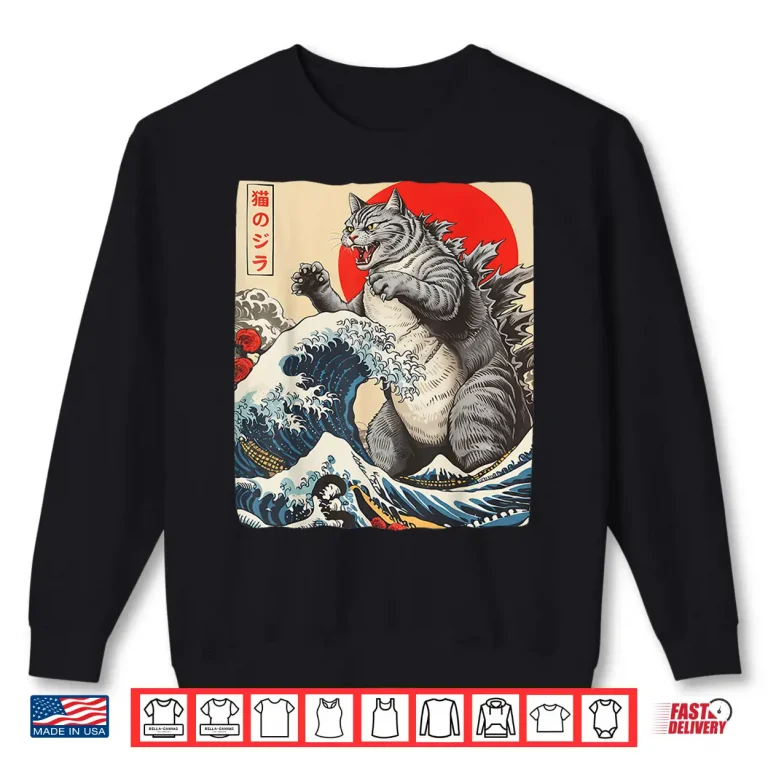 Sweatshirt Catzilla Cat Japanese Art Funny Cat Shirt