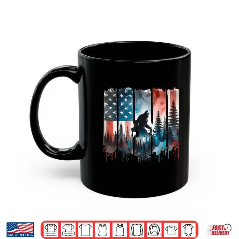 Mug Big Foot Bigfoot Sasquatch American Flag Patriotic 4th July Shirt