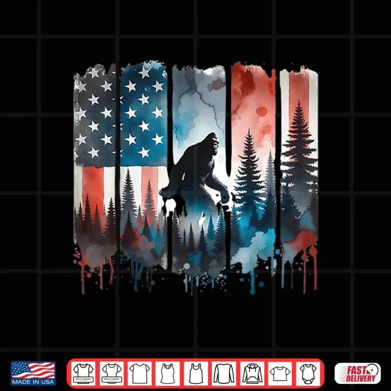Design Big Foot Bigfoot Sasquatch American Flag Patriotic 4th July Shirt