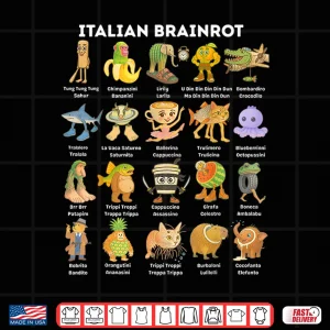 Design Types of Italian Brainrot Meme Character Hand Drawn Shirt 1