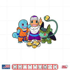 Design Squirtle Goku Charmander Piccolo Bulbasaur Cell Dragon Ball x Pokemon Mashup Shirt