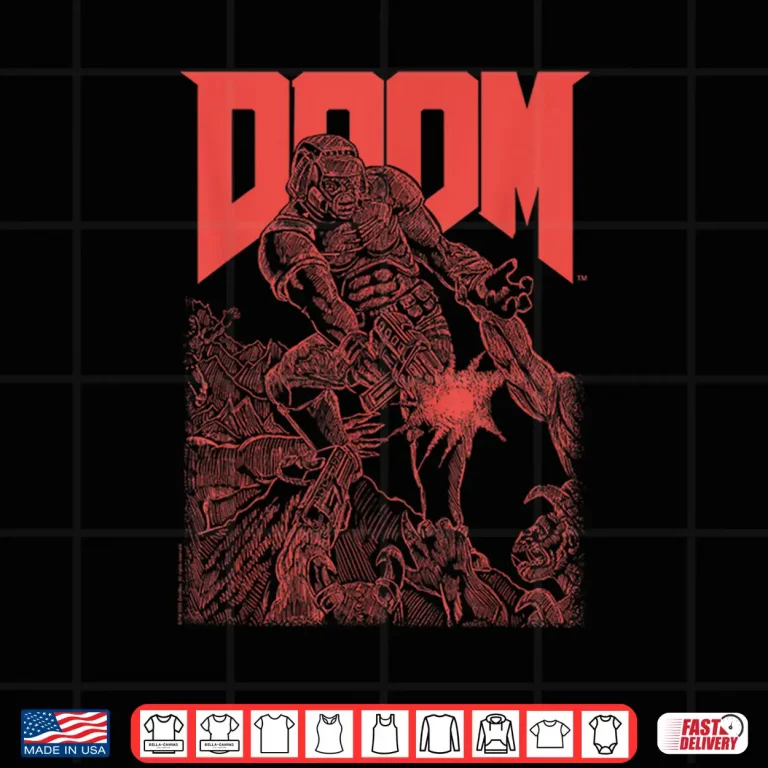 Design DOOM Red Sketched Cover Art Retro Video Game Shirt