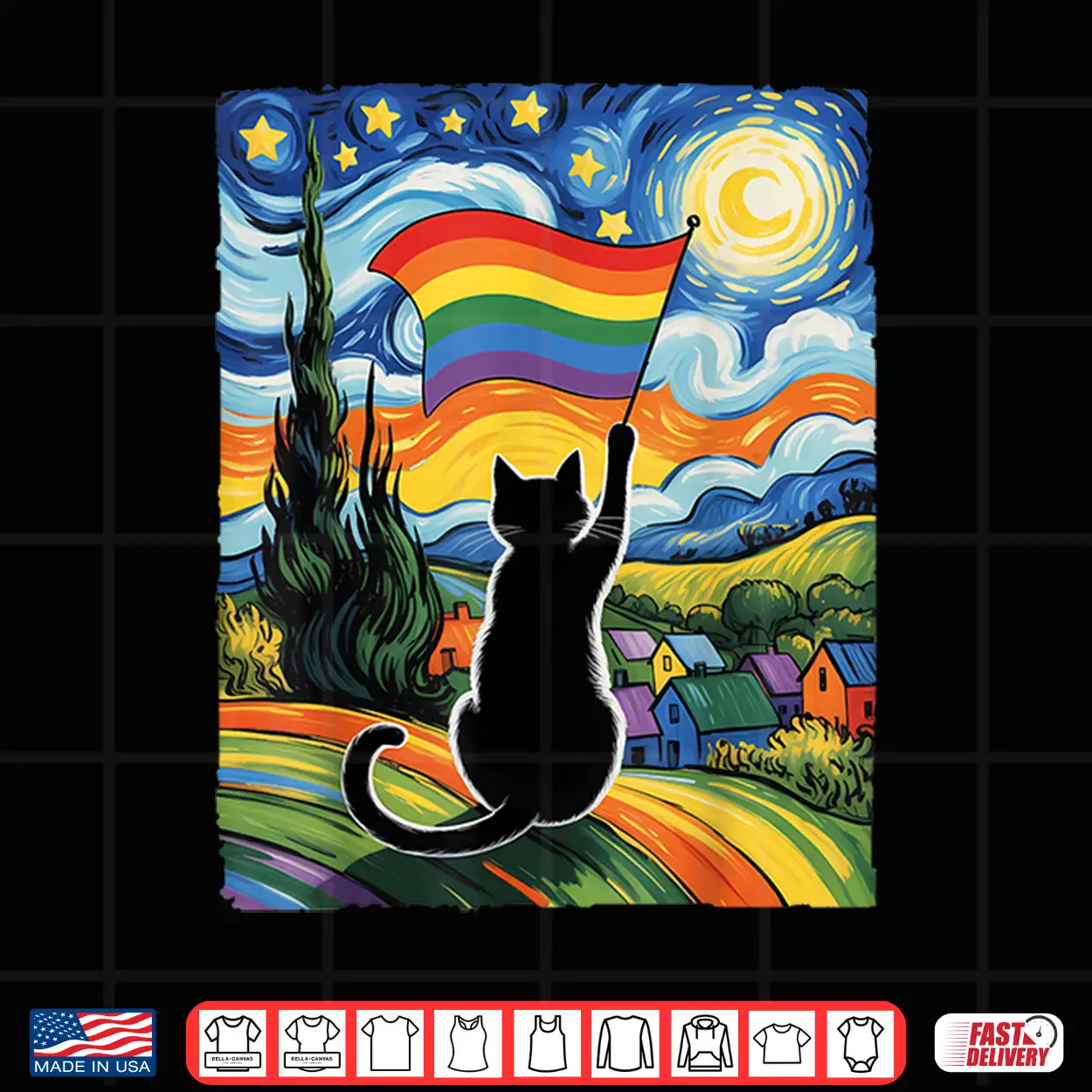 Gay Pride Cat Art Cat Starry Night Style Lgbtq Pride Support Shirt Gay Pride Cat Art Cat Starry Night Style Lgbtq Pride Support Shirt
